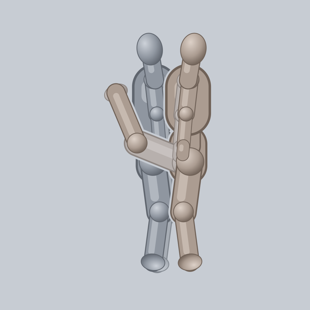 Ballet dancer (leg on shoulder, standing) sex position — posed figure showing body placement for 2 people