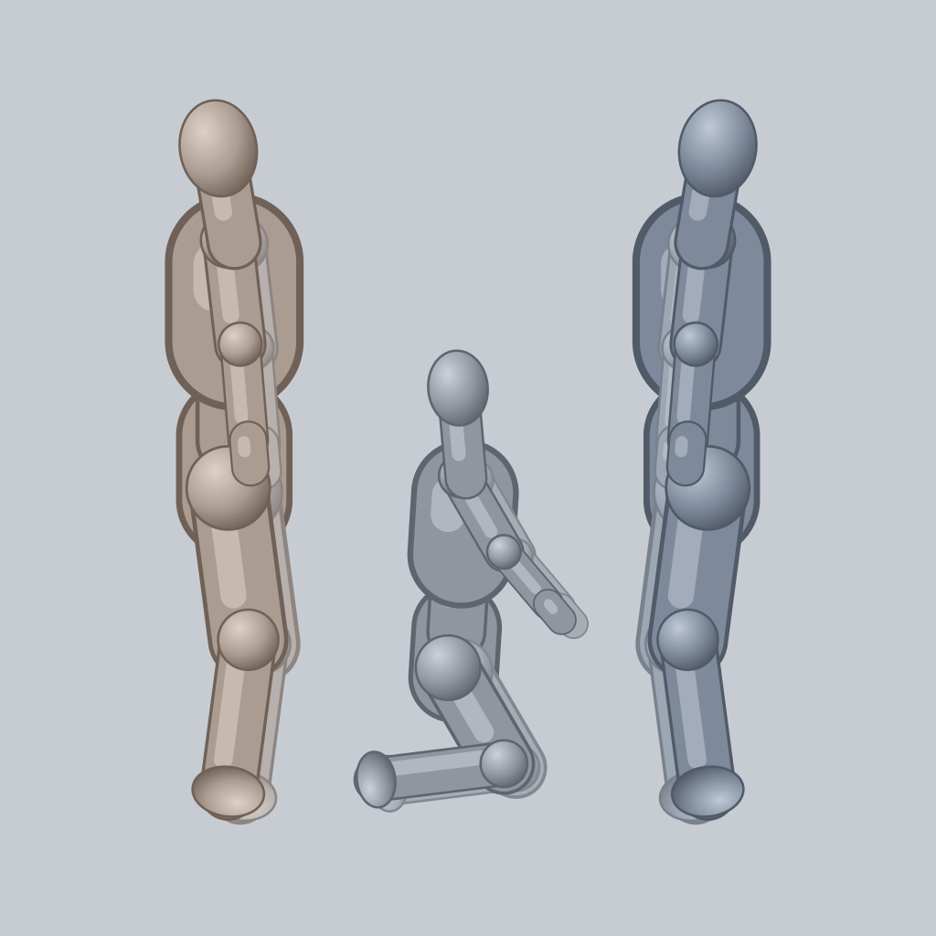 Gangbang (kneeling center) sex position — posed figure showing body placement for 3 people